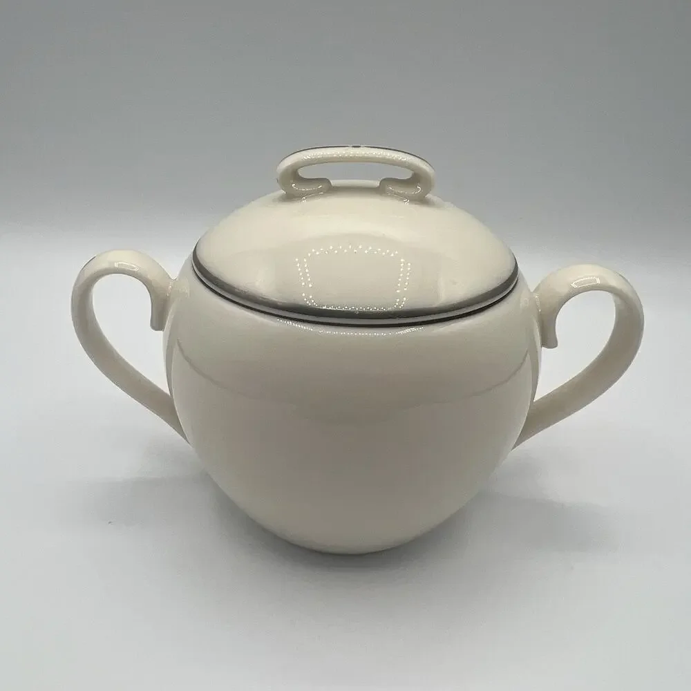 Vintage Lenox Olympia Platinum Covered Sugar Bowl with Lid – Ivory Bone China